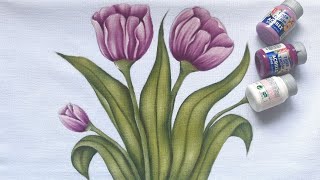 Pintura em Tecido - Como Pintar Tulipa (how to paint tulips)