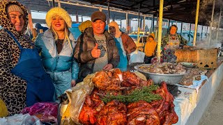 UZBEKISTAN! Winter village bazaar! Why no people?! Meat price! Shashlik, PILAF! Lots of FISH