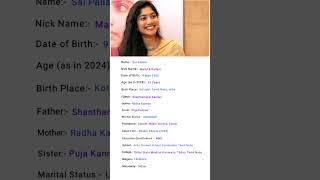Beutiful Actress Sai Pallavi (2024) Biography #shorts #shortvideo #youtubeshorts