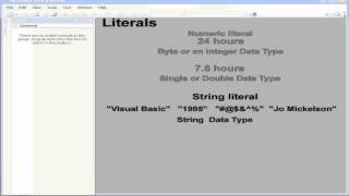 Visual Basic Video Tutorial - Volume 1- Lesson 11: Literals