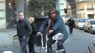 English Singer Jay Kay from Jamiroquai enjoy a bike ride in Paris, France