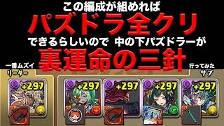 【パズドラ】パズドラ全クリ編成で裏運命の三針行ったら中の下でもクリアできるのか？【闇メタ】