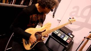 John Peña testing a Pavel Jazz Pro SC @ the Aguilar Booth. 2013 NAMM