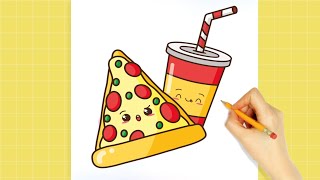 how to draw Pizza and soda 🍕🥤 || Easy drawing for kids #drawing #howtodrawfood #easydrawingforkids