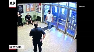 Video shows knife wielding man at NYPD precinct