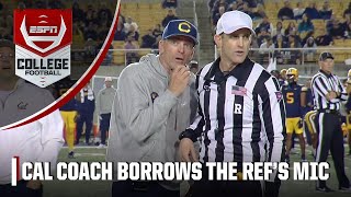 Cal coach uses ref’s microphone to tell fans to stop throwing items on field | ESPN College Football