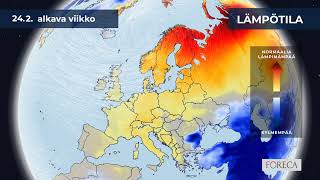 Kuukausiennuste lämpötiloista 20.2.2025