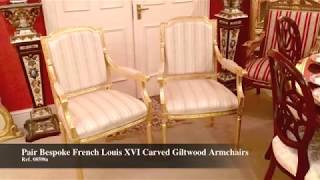 Pair Bespoke French Louis XVI Carved Giltwood Armchairs