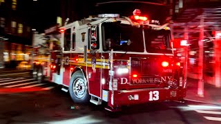 **FULL FDNY RESPONSE!** Tower Ladder 13 Responds AGAINST TRAFFIC to Report of FIRE - HEAVY AIR HORN