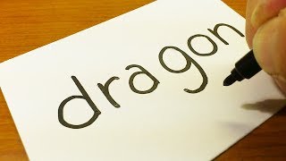 How to turn words DRAGON into a Cartoon -  How to draw doodle art on paper
