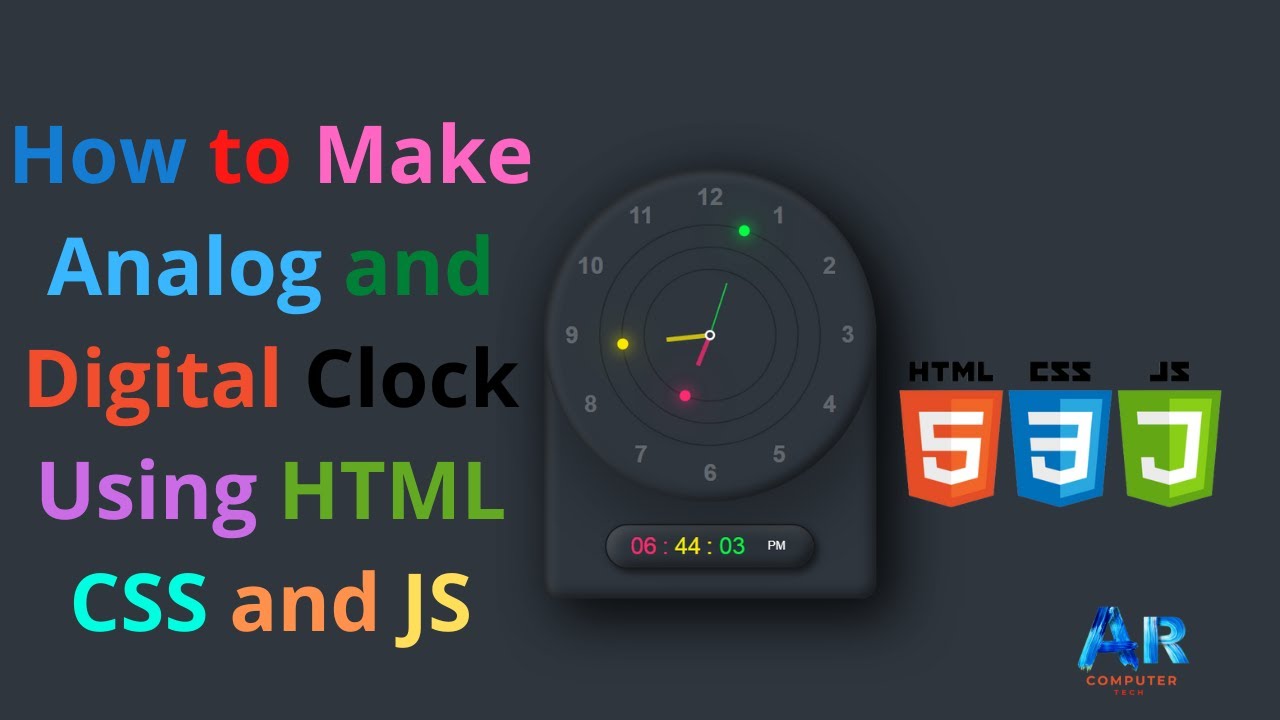 Analog And Digital Clock Using Html Css And Javascript Source Code Ar
