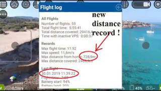 Tello distance record 728 meters flying TelloFPV app