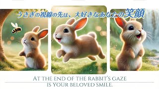 An acoustic guitar, a smiling rabbit, a relaxing and soothing vibe.