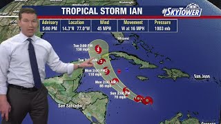Tropical Storm Ian shifts slightly west, with uncertain track