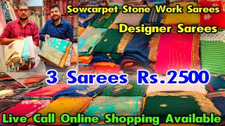 Sowcarpet Heavy Stone Work Party Wear Designer Sarees 3 Pcs Rs.2500,Sowcarpet Best Saree Shop online