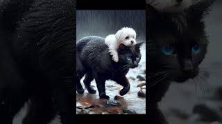 a black cat save the maltese dog in the valley #catlover #maltese #shorts