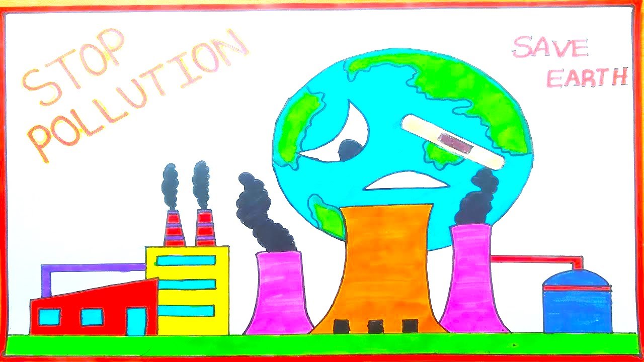 Stop Pollution Drawing Save Earth Simple And Easy Howtofunda