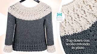 Top down sweater with round neckline in lace. Simple and impressive.