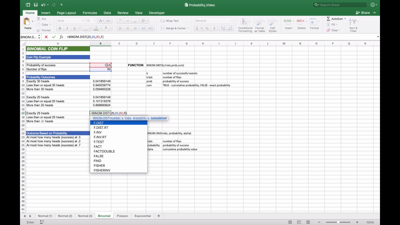 Binomial Distribution In Excel - YouTube