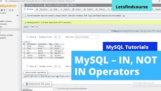 MySQL IN, NOT IN Operators - MySQL Tutorials | Letsfindcourse