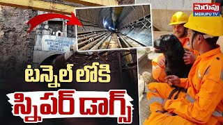 టన్నెల్ లోకి స్నిఫర్ డాగ్స్ | Sniffer Dogs Into Rescue Operation At SLBC Tunnel Collapse | Merupu Tv