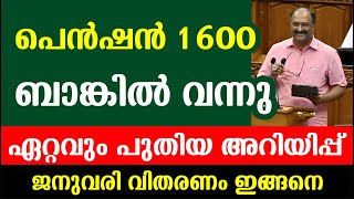 പെൻഷൻ 1600 ബാങ്കിൽ വന്നു | ഏറ്റവും പുതിയ അറിയിപ്പ് | ജനുവരി വിതരണം ഇങ്ങനെ | Kshema pension updates