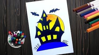 Haunted House Drawing - How To Draw a Haunted House Easy Step by Step | Halloween Drawings