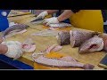 Great Skills Cutting Fish for Sashimi. Noryangjin Fish Market. Seoul Street Food, Korea