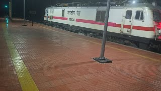 12696 Trivandrum Chennai Superfast crawls out of the station  under heavy lightning and thunderstorm