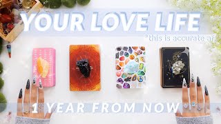 Your Love Life EXACTLY 1 Year From Now🔒(Taken OR Single?)💜In-Depth LOVE Tarot Reading✨PICK A CARD🔮