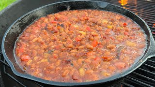 Sweet \u0026 Smokey Cowboy Beans Recipe on Weber Kettle