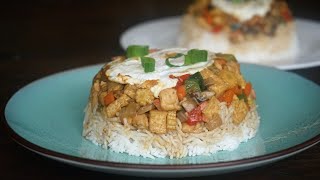 Bol renversé : Poulet, Œuf, Chop Suey et Riz Basmati