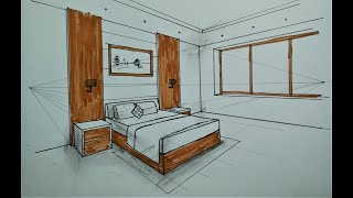 How To Draw Bedroom in 2 Point Perspective