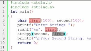 Copy first string onto second string using strcpy function