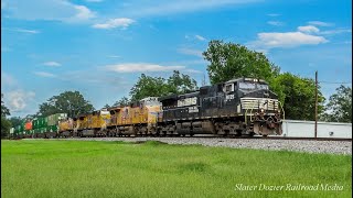 Thoroughbred NS Dash 9 leads 3 UPs on NS 29S (UP Z-AILA) as church bells chime the hour: 9/3/22