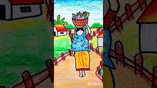 How to draw scenery of working woman #shorts #ytshorts