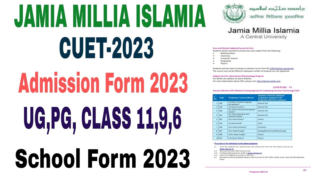 Jamia Millia Islamia CUET Admission Form 2023 Eligibility, Syllabus ...