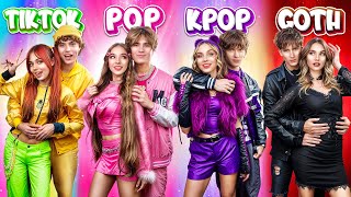 KPop vs TikTok vs Pop vs Rock Couple! One Color Challenge for Couples