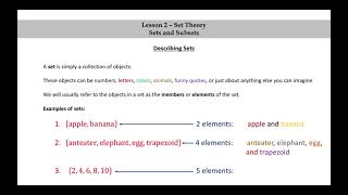 Pure Math - Lesson 2 - Set Theory - Part 1 - Describing Sets