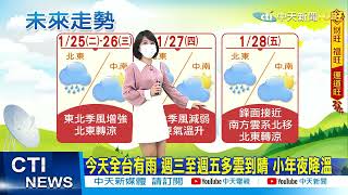 【麥玉潔報氣象】全台有雨 週三至週五多雲到晴 小年夜降溫@中天電視CtiTv 20220125