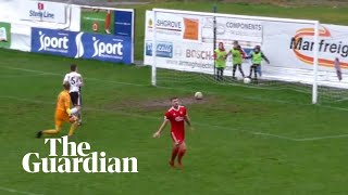 Portadown No 9 celebrates prematurely as shot gets stuck in the mud