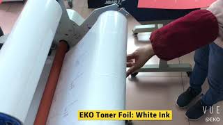 EKO Toner foils: White Ink. We were using red art paper, printing the characters by Konica.