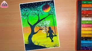 Green Scenery Drawing for beginners with Oil Pastels -  step by step