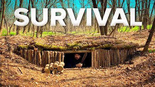 Building a Survival Shelter from start to finish | Bushcraft dugout