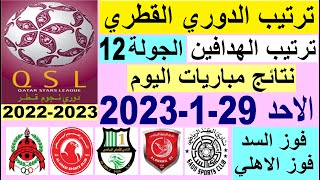 ترتيب الدوري القطري وترتيب الهدافين ونتائج مباريات اليوم الاحد 29-1-2023 الجولة 12 - دوري نجوم قطر