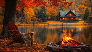 Cozy Lakeside Campfire in Autumn Forest 🍁🔥 Birdsong & Soothing Fall Nature Ambience for Calm Evening