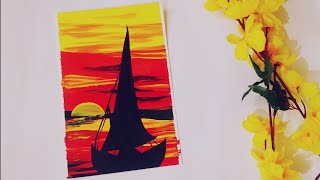 Simple Sailboat sunset seascape acrylic painting |Easy Sailboat sunset acrylic painting |ArtTherapy