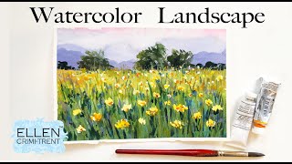 Watercolor Landscape Painting for Beginners- Spring Flower Field