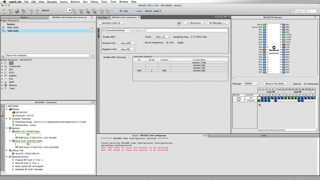 Using The MPLABX Code Configurator To Setup The ADC And EUSART - YouTube