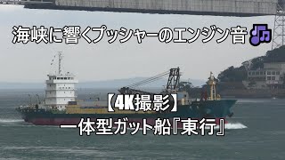 海峡に響くプッシャーのエンジン音🎶【4K撮影】一体型ガット船『東行』